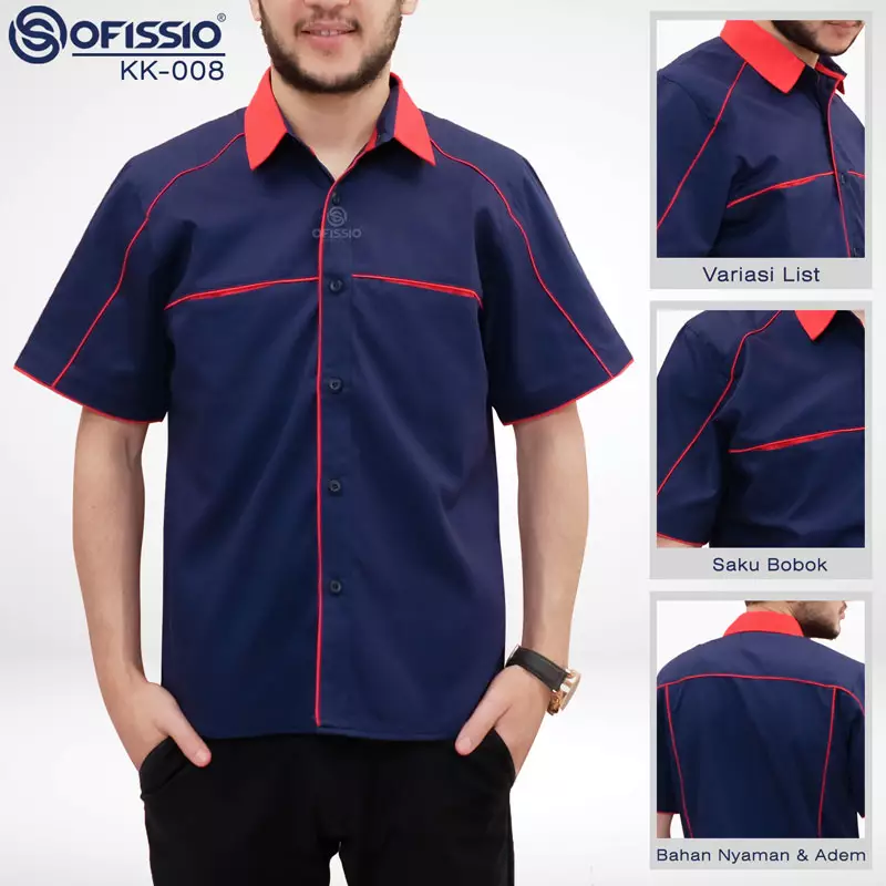 KK-008-Kemeja-Navy-List-Merah-00 kemeja kerja