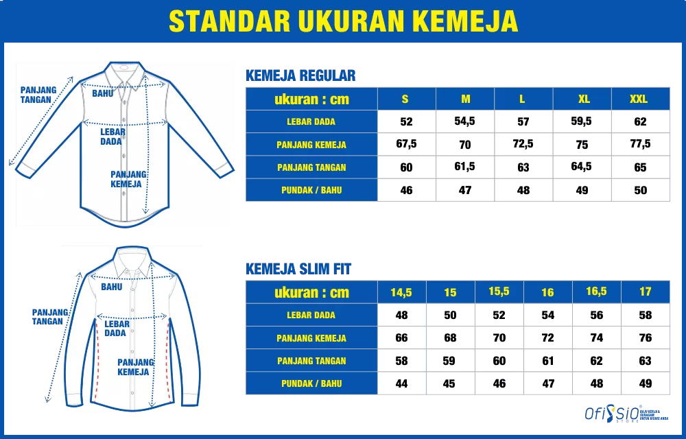 standar ukuran kemeja