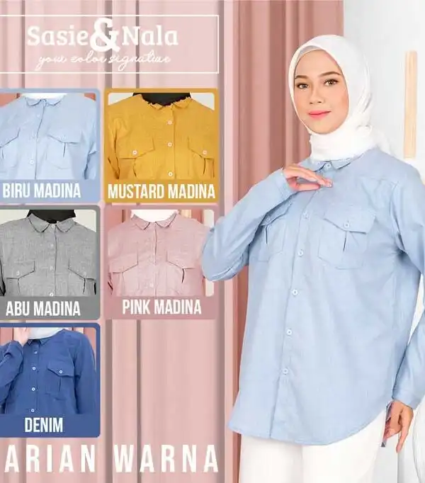 kemeja katun biru madina